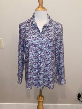 Grayson The Hero Blouse Shirt Floral Blue/Purple L/S Lyocell Size 2 (Small)